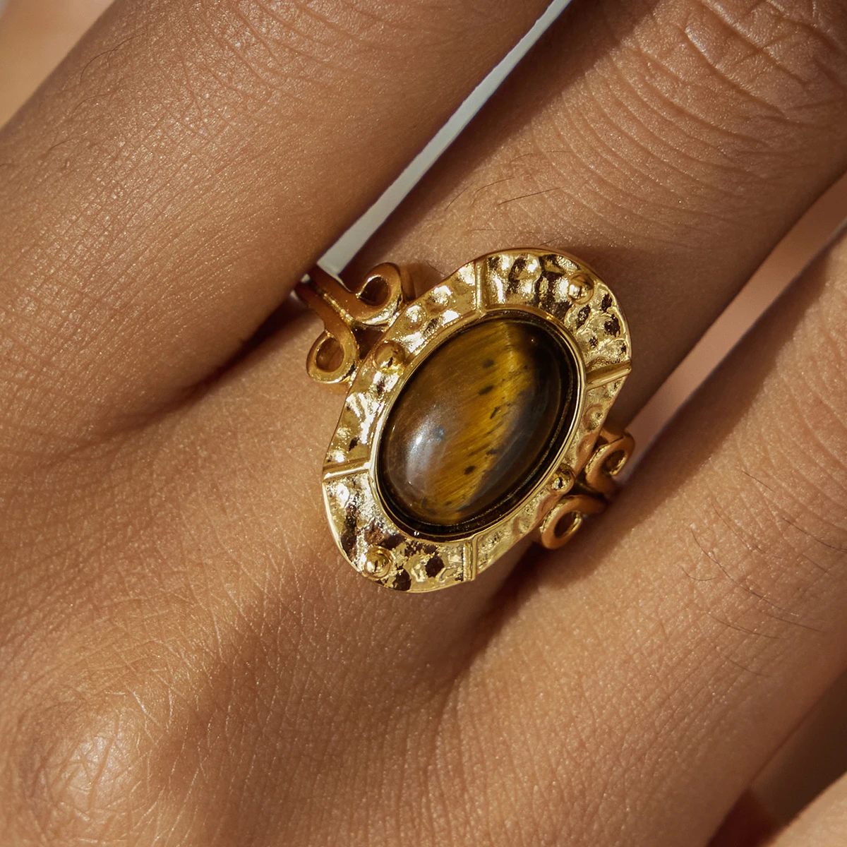 Vintage Stainless Steel Tiger Eye Ring for Women 2 Vintage Stainless Steel Tiger Eye Ring for Women - Image 2