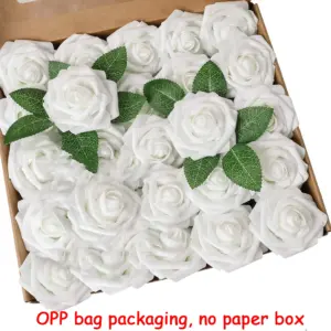 Set of 25 White Artificial Roses with Green Leaves 11 Se47854ea969e405287f29301ef4e13bfE