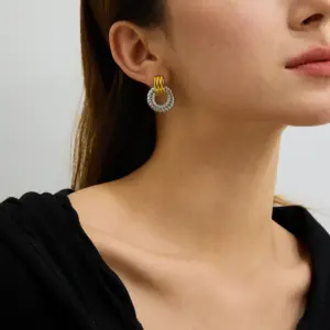 Stainless Steel Gold Geometric Earrings 9 Se48d983ed42843cd80101f96d6fc2622S