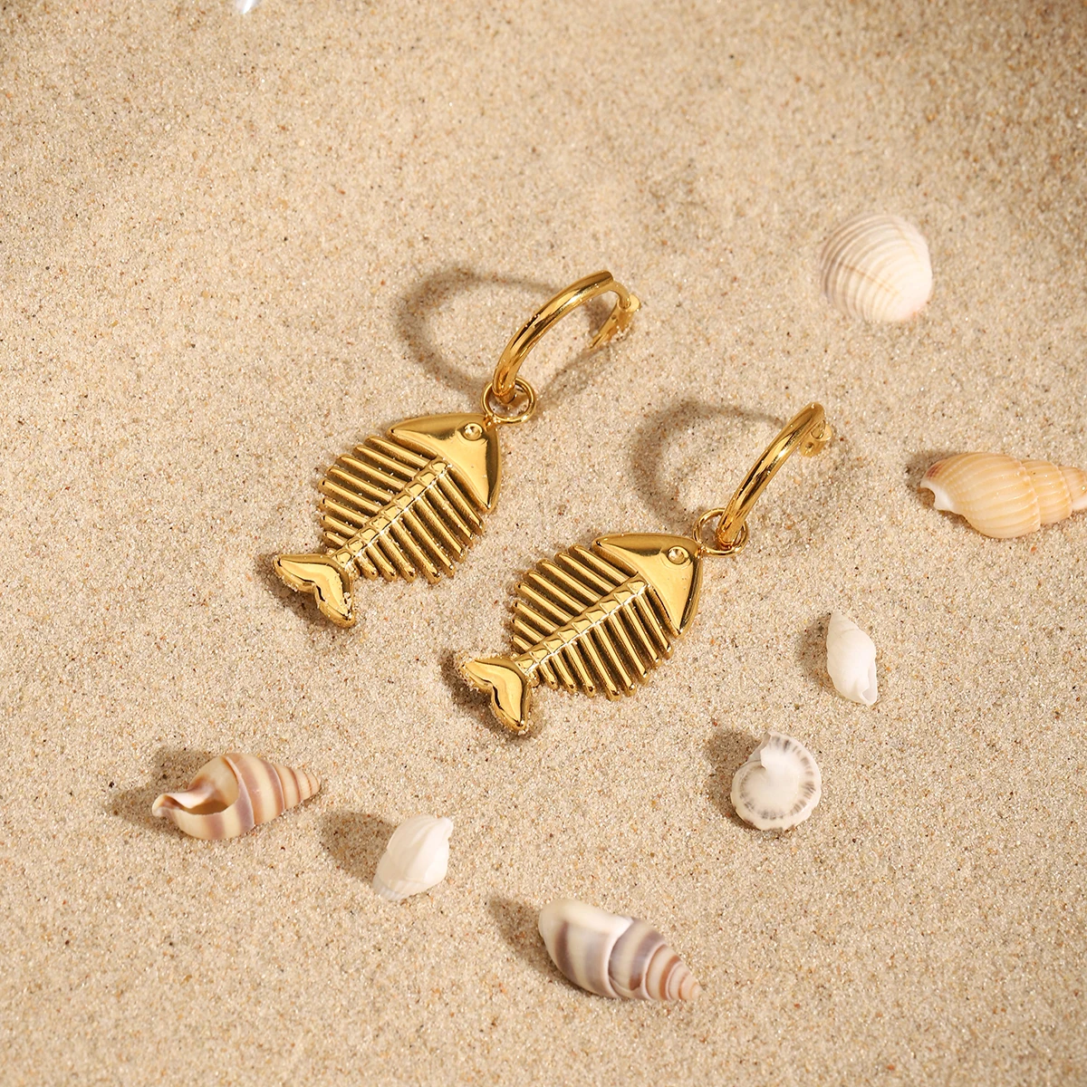 Gold Finish Fish Bone Earrings for Women 5 Gold Finish Fish Bone Earrings for Women - Image 5