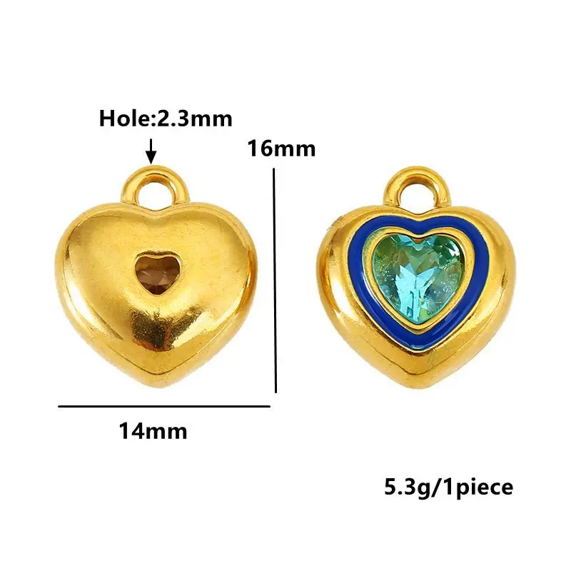 Colorful Stainless Steel Zircon Heart Charms Set 9 Colorful Stainless Steel Zircon Heart Charms Set - Image 9