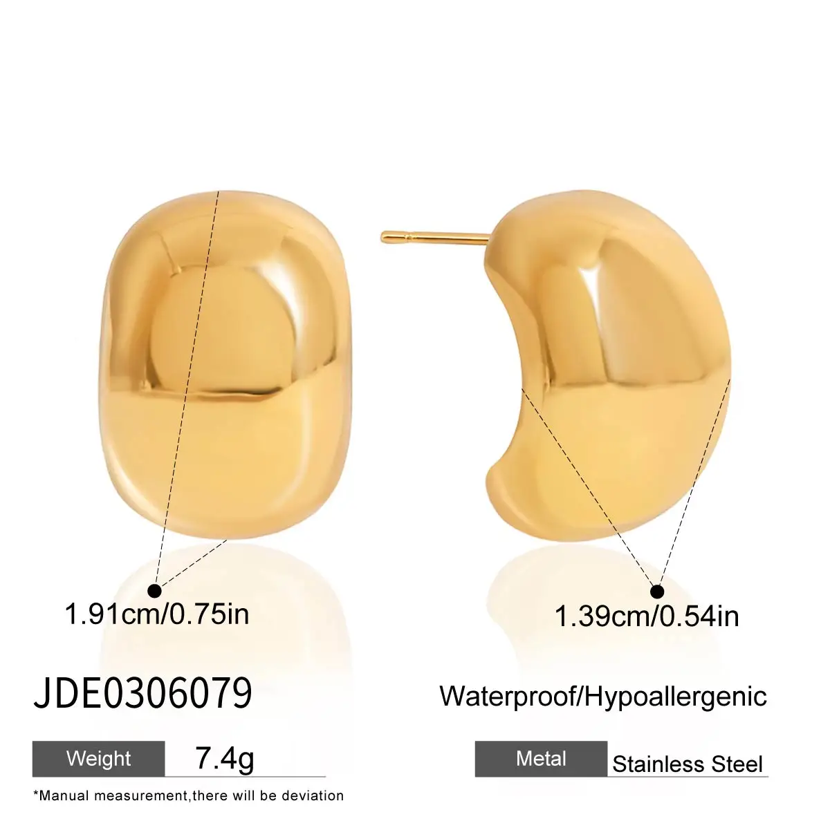 Stainless Steel Gold Bulles Earrings 10mm 7 Stainless Steel Gold Bulles Earrings 10mm - Image 7