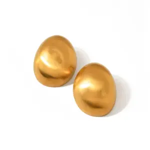 Gold Stainless Steel Oval Earrings
