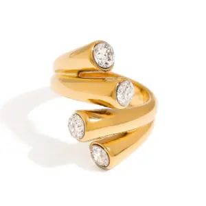 Stainless Steel Gold-Plated Layered Ring for Women
