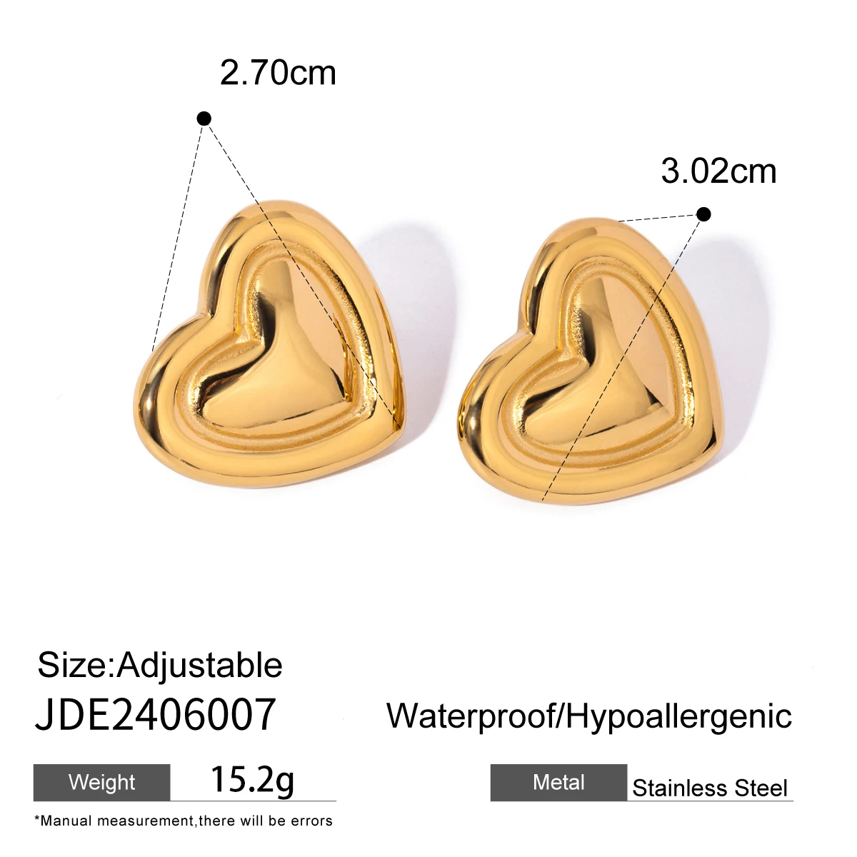 Heart-Shaped Stainless Steel Gold Earrings 6 Heart-Shaped Stainless Steel Gold Earrings - Image 6