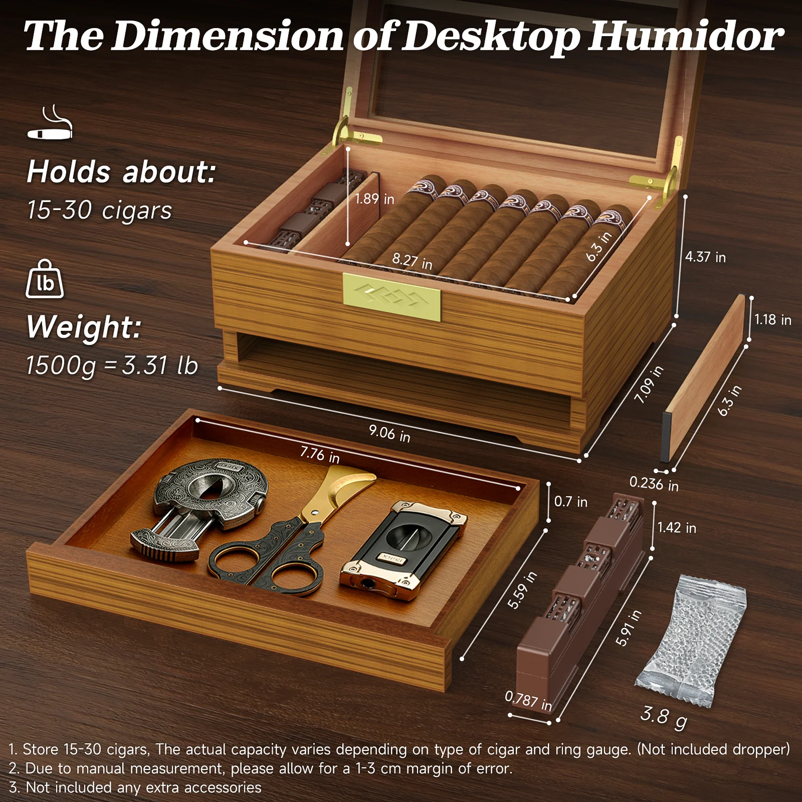 Elegant Cedar Wood Cigar Humidor with Digital Hygrometer 2 Elegant Cedar Wood Cigar Humidor with Digital Hygrometer - Image 2