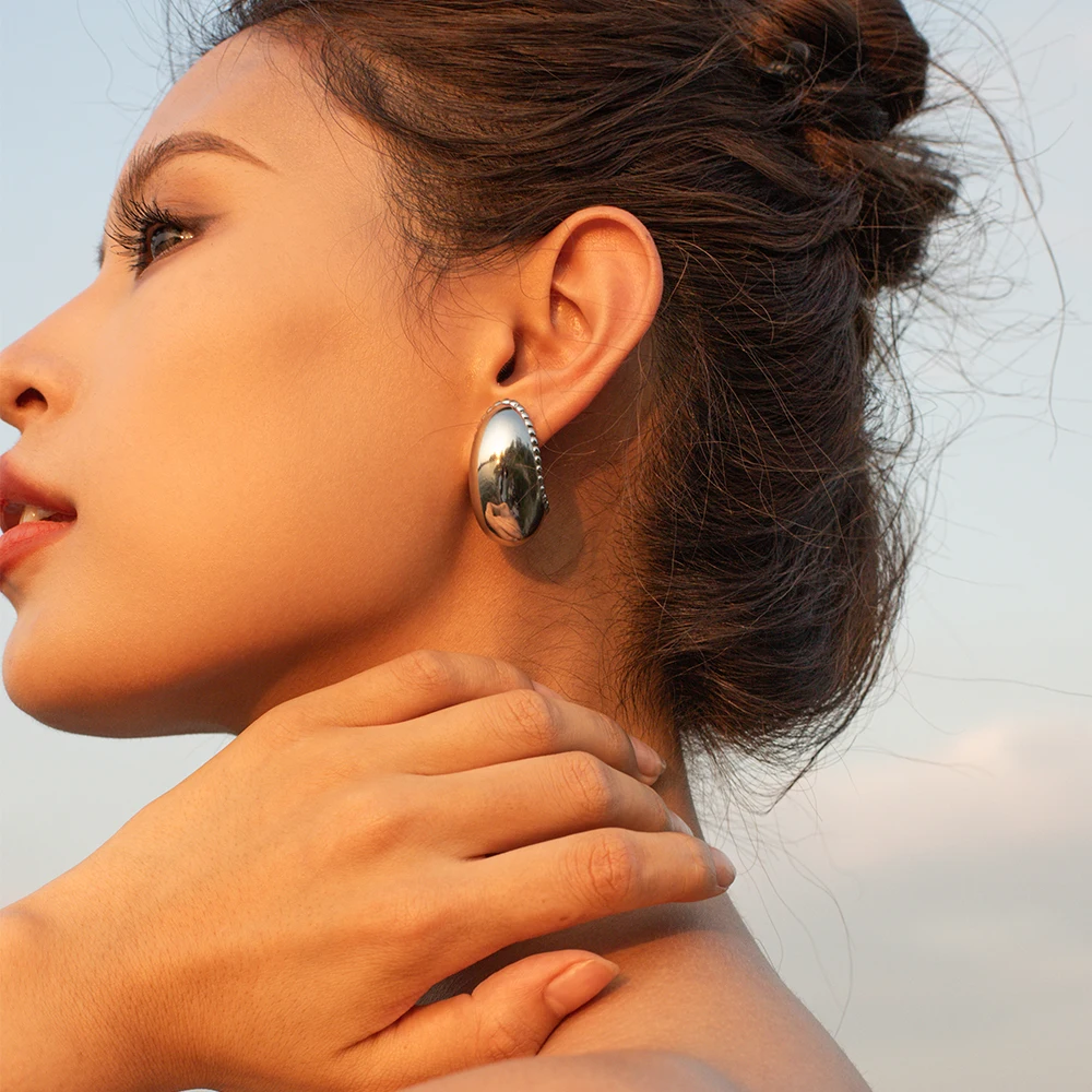 Stainless Steel Gold Oval Earrings 2 Stainless Steel Gold Oval Earrings - Image 2