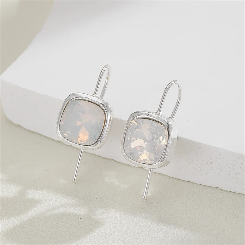 Vintage Silver Square Drop Earrings with White Stones 4 Vintage Silver Square Drop Earrings with White Stones - Image 4