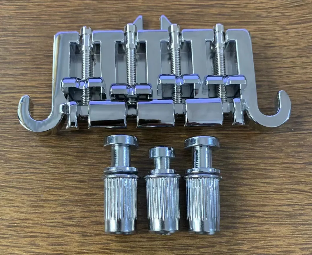 Thunderbird-style 4-String Bass Bridge in Chrome/Black 7 Thunderbird-style 4-String Bass Bridge in Chrome/Black - Image 7