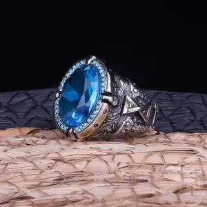Vintage Silver and Blue Zircon Men's Ring 5 Se82bafcdc28946339199c2be1fa0d9b53