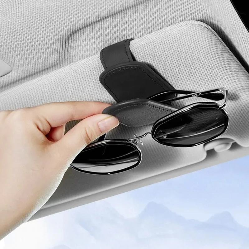 Black Cowhide Car Glasses Clip with Magnetic Flip 3 Black Cowhide Car Glasses Clip with Magnetic Flip - Image 3