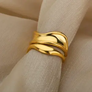 Gold Wave Adjustable Ring with Double-Line Pattern 11 Se89fe42d2bb14b9cbedf779c39e2b90cV