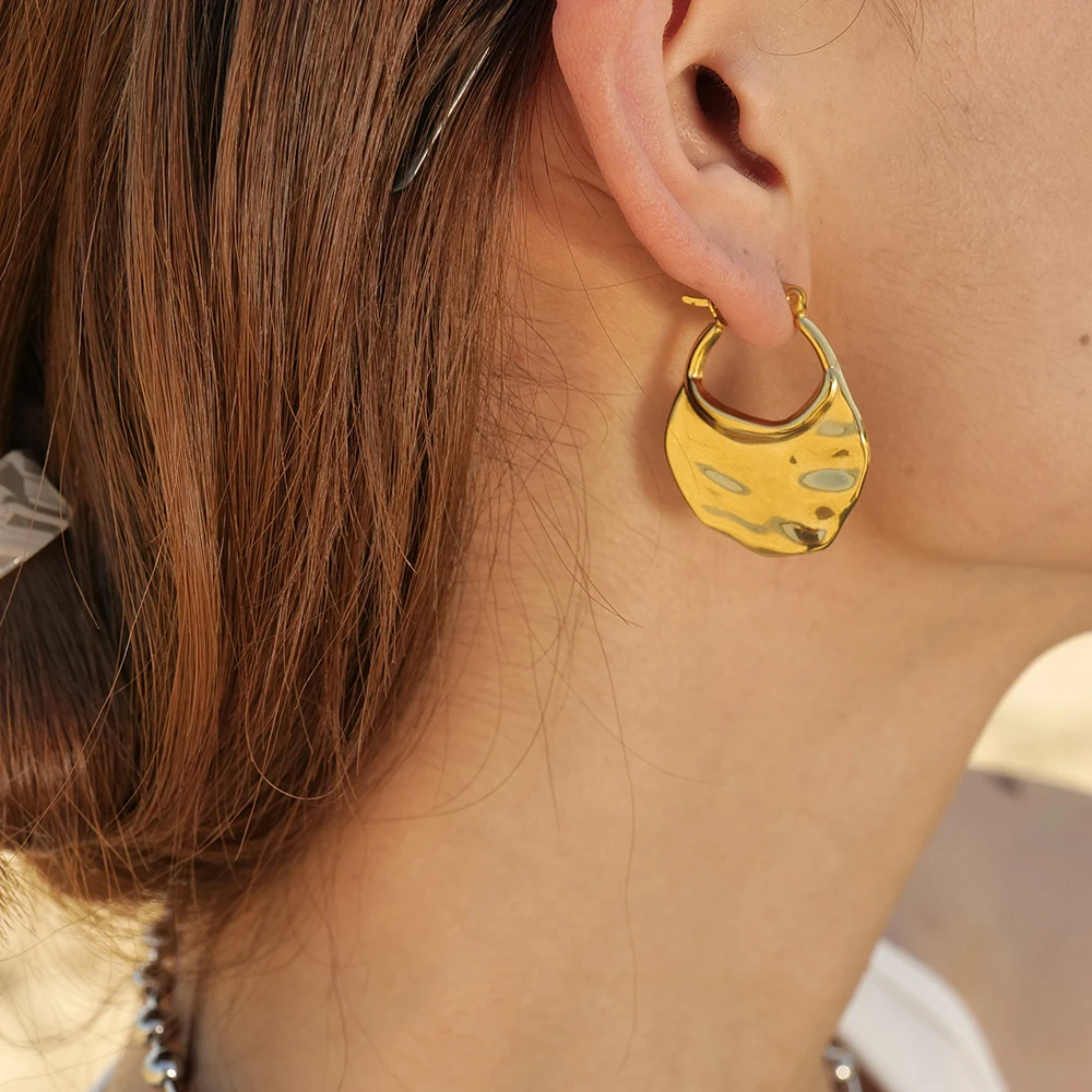 Gold Geometric Stainless Steel Hoop Earrings 4 Gold Geometric Stainless Steel Hoop Earrings - Image 4