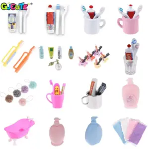 Miniature Dollhouse Bathroom Set with Toothpaste & Brush