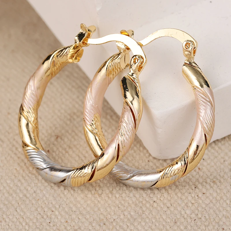Tricolor Metal Hoop Earrings for Women 2 Tricolor Metal Hoop Earrings for Women - Image 2