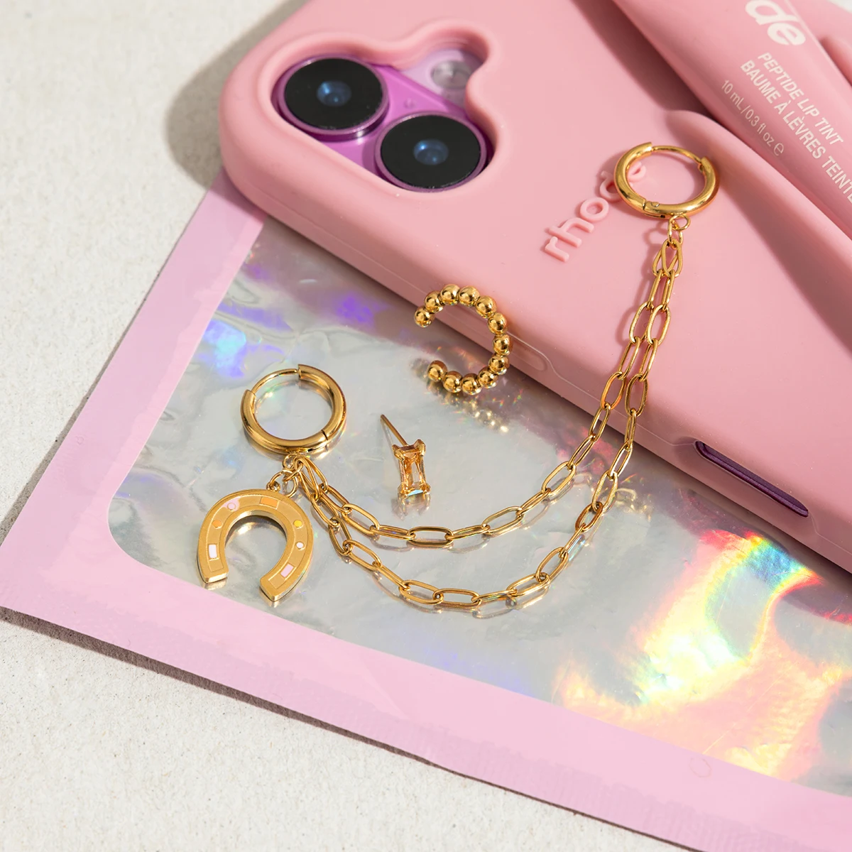 Gold Stainless Steel Earrings Set 4 Pcs 5 Gold Stainless Steel Earrings Set 4 Pcs - Image 5