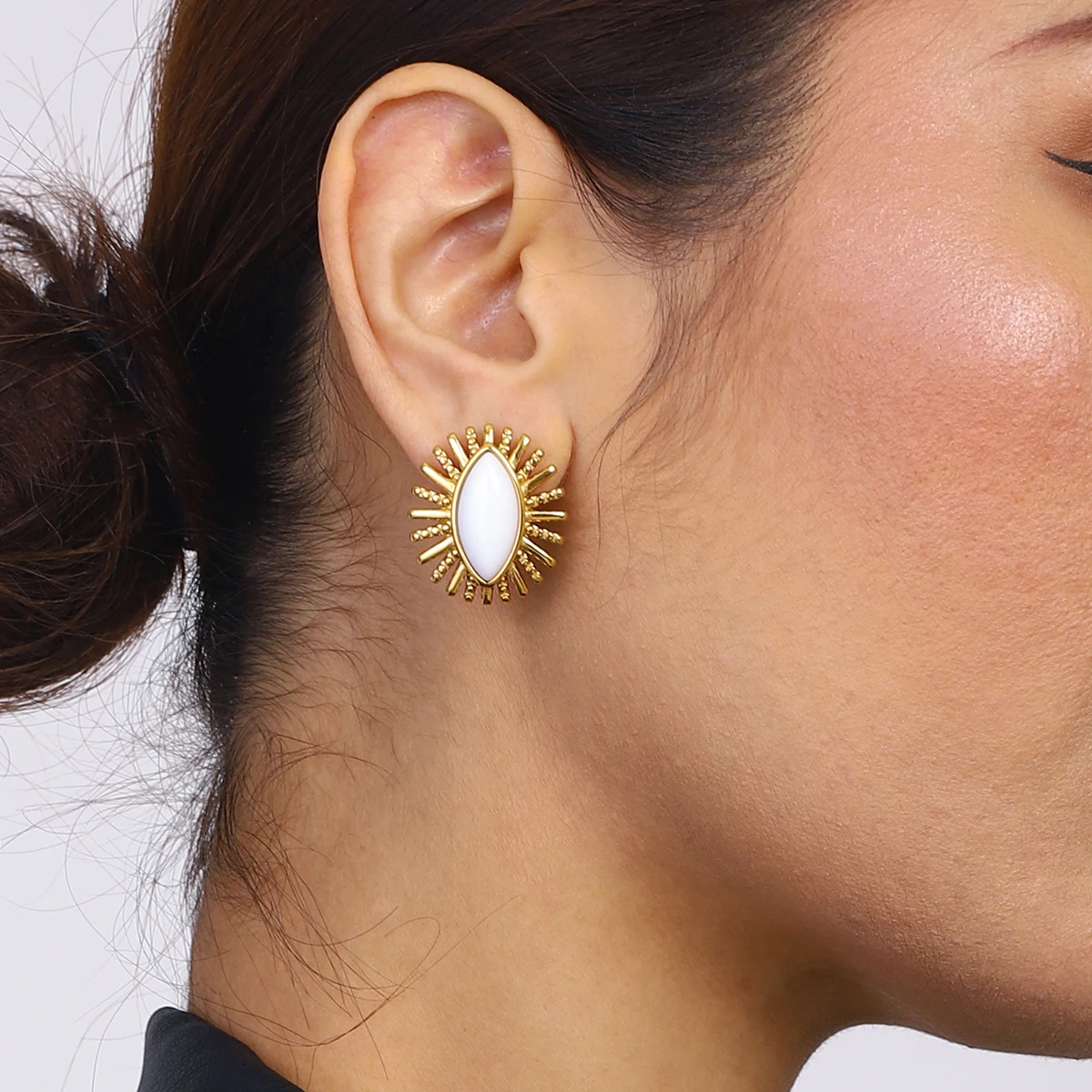 Bold Gold Stainless Steel Sunburst Earrings 4 Bold Gold Stainless Steel Sunburst Earrings - Image 4