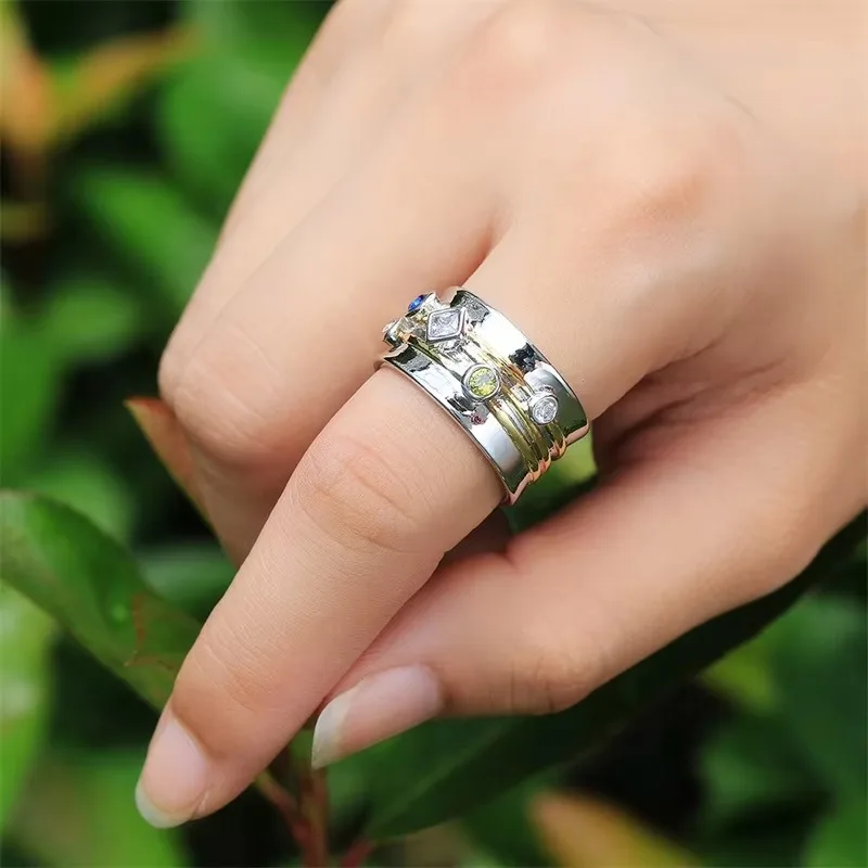 Vintage Silver & Gold Geometric Ring for Women 3 Vintage Silver & Gold Geometric Ring for Women - Image 3