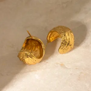 Stainless Steel Gold Textured Hoop Earrings 10 Se9aa9135d6244212a972c1f7ab19cc4cj