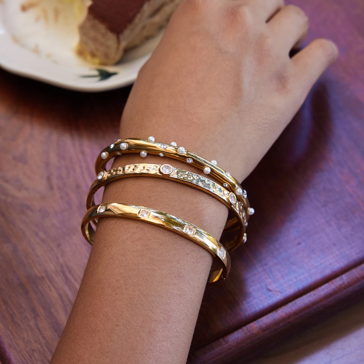 Stainless Steel Gold Zircon Bracelet for Women 2 Stainless Steel Gold Zircon Bracelet for Women - Image 2