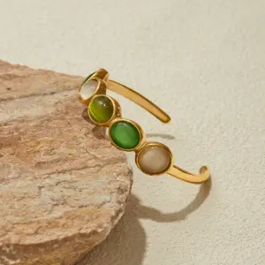 Stainless Steel Green and White Cabochon Bracelet 12 Se9dc583a41fd4d799a6cb04cd67e13cc6