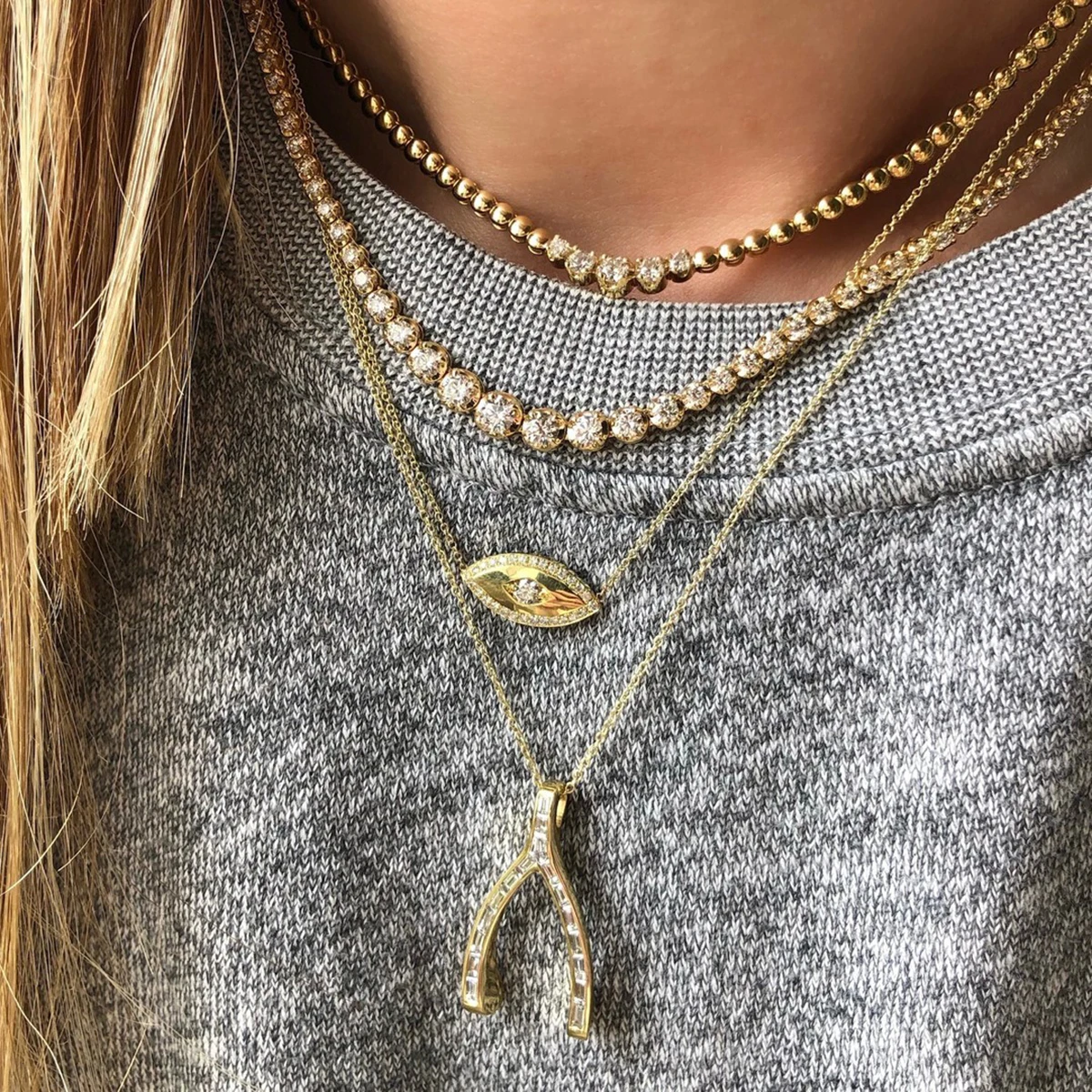 Stainless Steel Gold Wishbone Necklace JDN0308025 3 Stainless Steel Gold Wishbone Necklace JDN0308025 - Image 3