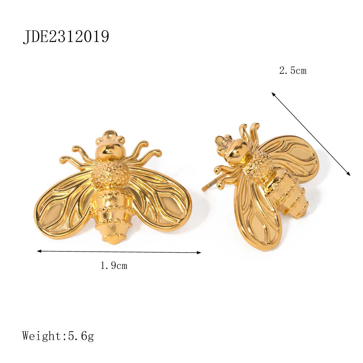 Gold-Tone Stainless Steel Bee Earrings for Women 6 Gold-Tone Stainless Steel Bee Earrings for Women - Image 6