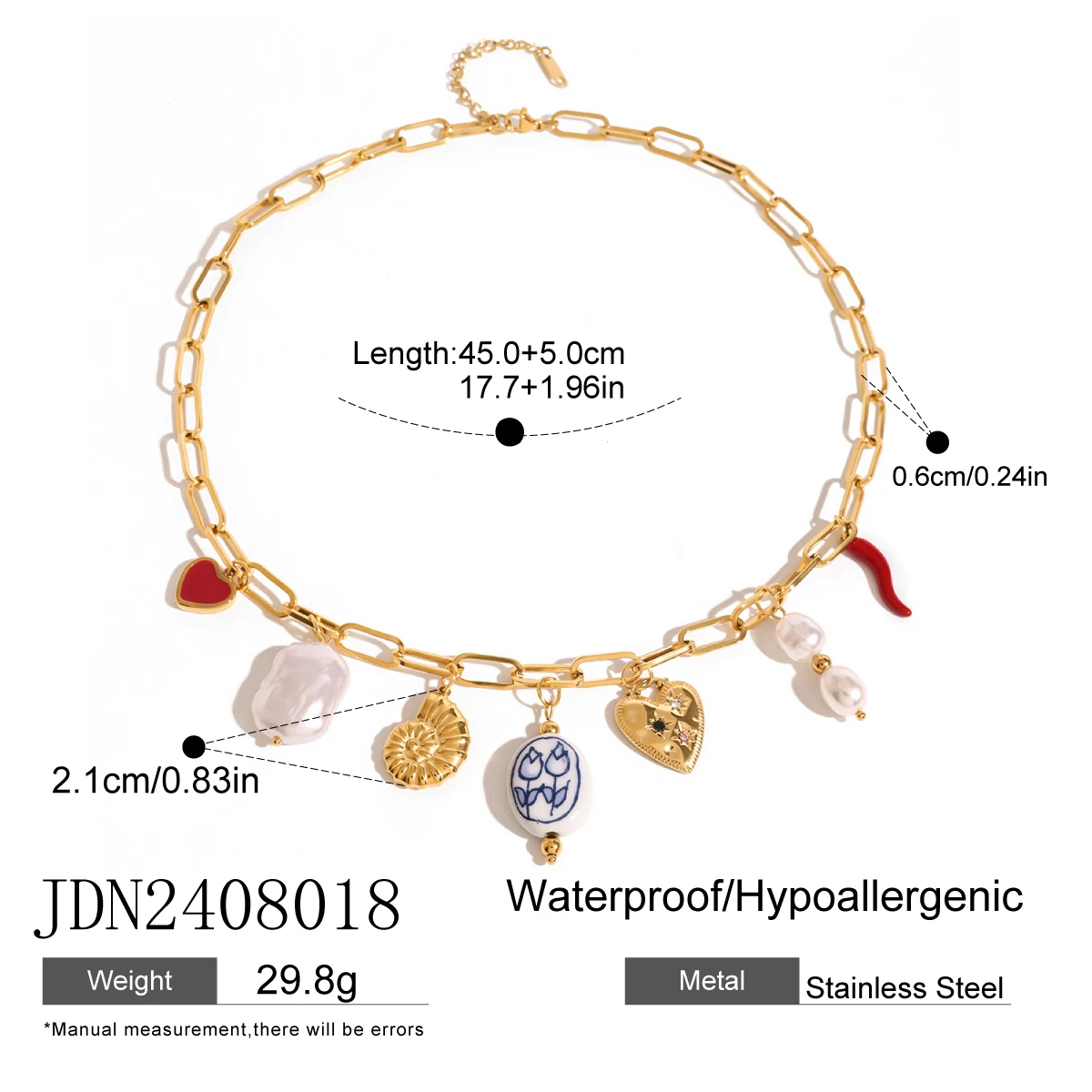 Stainless Steel Charm Necklace with Multicolor Pendant 7 Stainless Steel Charm Necklace with Multicolor Pendant - Image 7