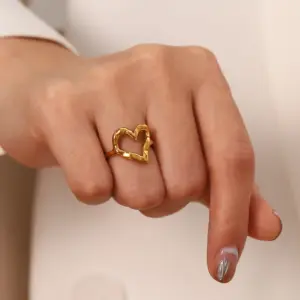 Gold-tone Stainless Steel Heart Ring for Women 13 Sea87ef942c63407db859ee26f690428f3