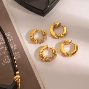 Gold Stainless Steel Hoop Earrings with Clear Stones 9 Seade8da915274fc09956822889b418b9H