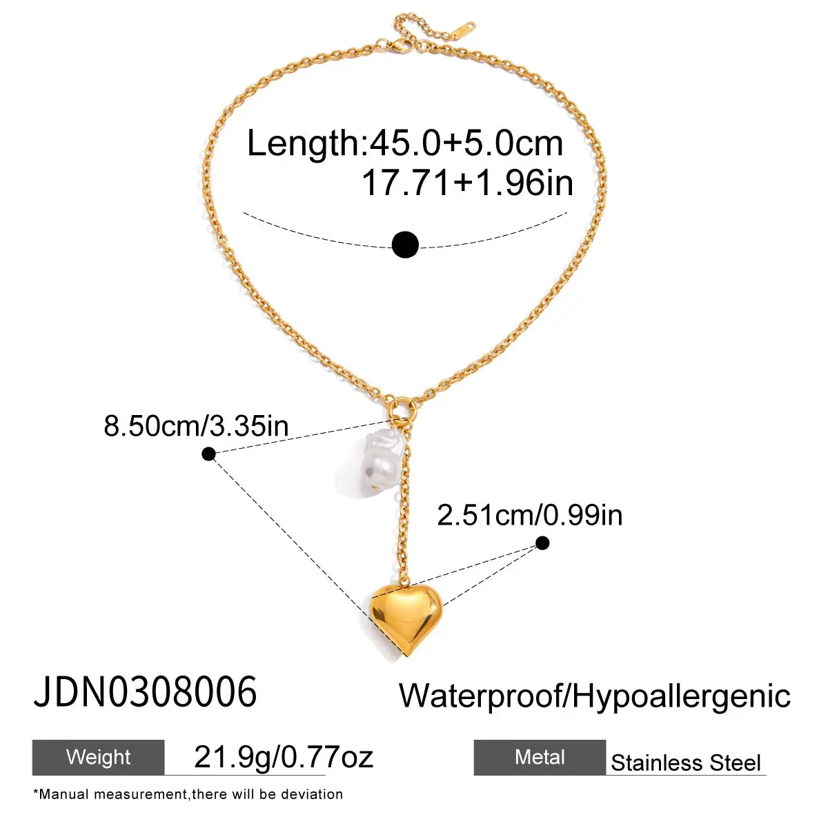 Stainless Steel Gold-Tone Y Necklace JDN0308006 7 Stainless Steel Gold-Tone Y Necklace JDN0308006 - Image 7