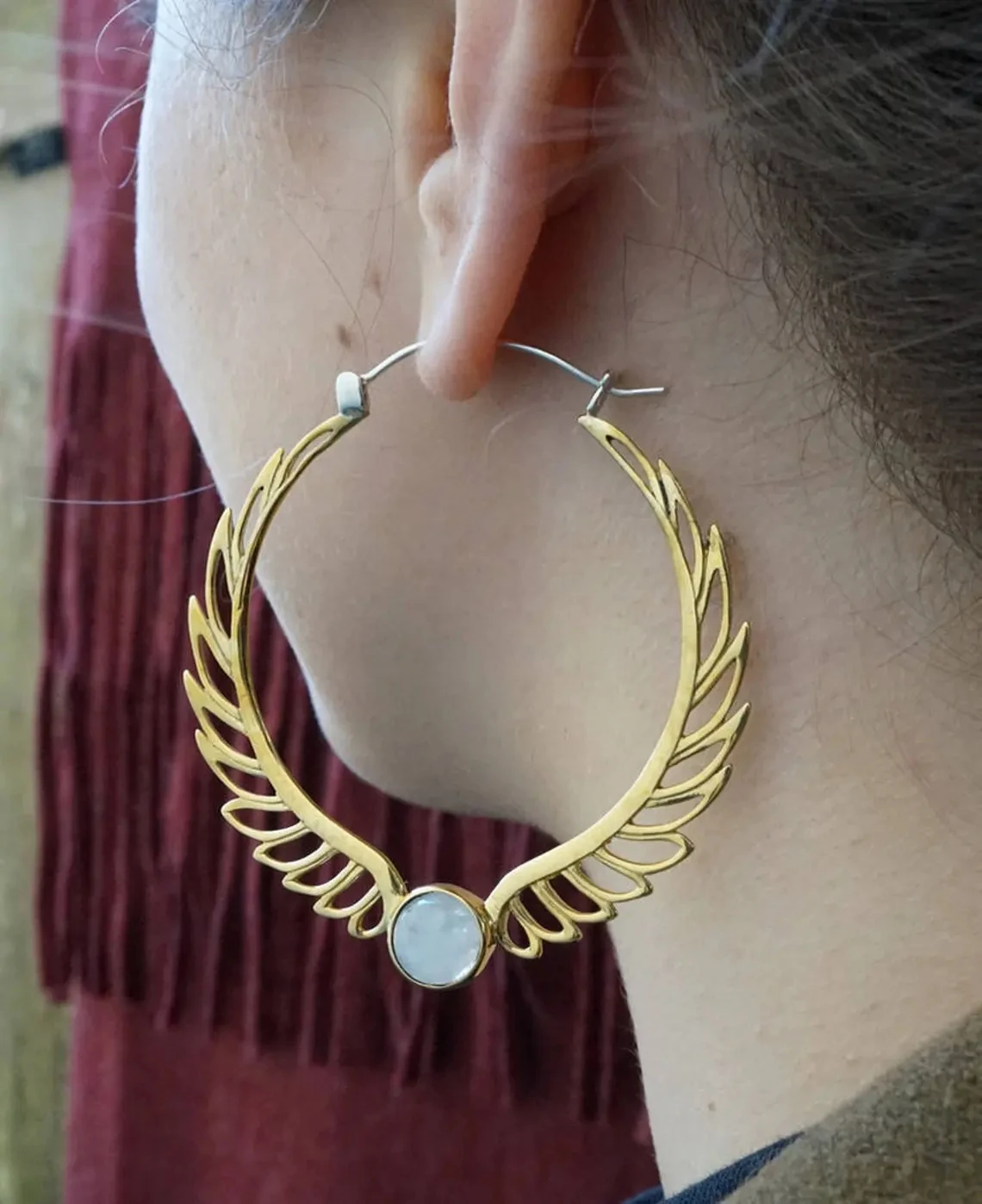 Vintage Gold & White Stone Drop Earrings 2 Vintage Gold & White Stone Drop Earrings - Image 2