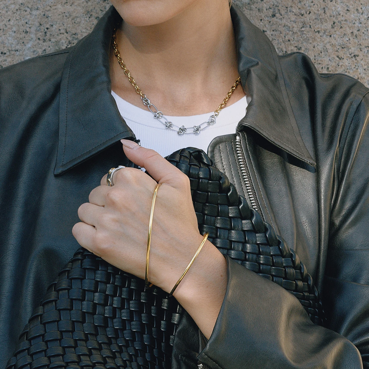 Gold Stainless Steel Geometric Bangle for Women 4 Gold Stainless Steel Geometric Bangle for Women - Image 4