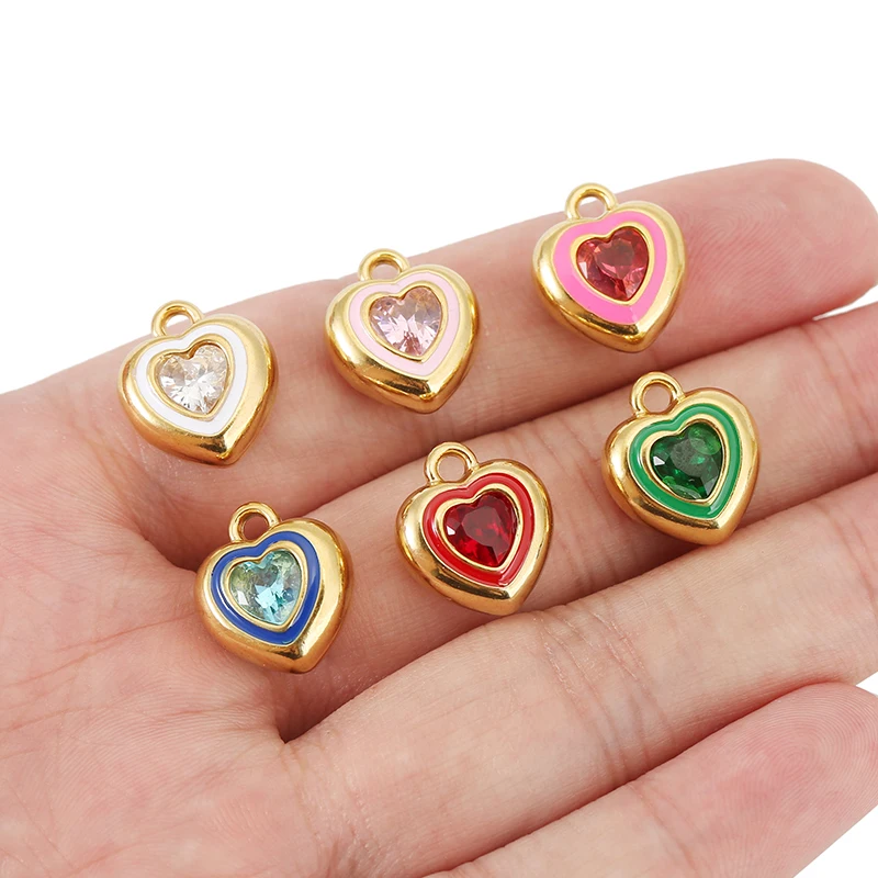 Colorful Stainless Steel Zircon Heart Charms Set 6 Colorful Stainless Steel Zircon Heart Charms Set - Image 6