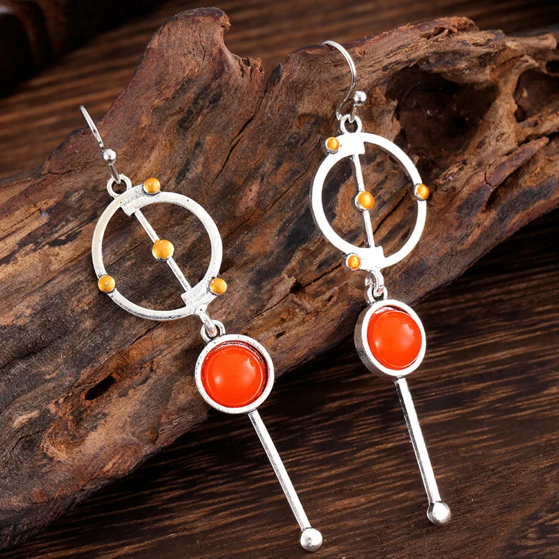 Vintage Silver and Orange Drop Earrings 2 Vintage Silver and Orange Drop Earrings - Image 2