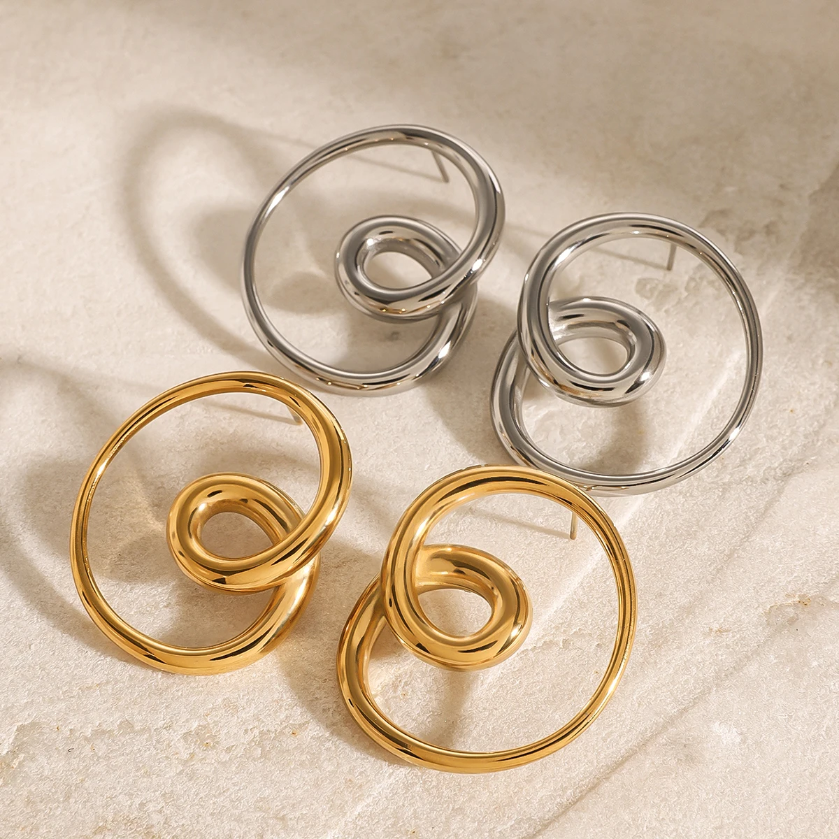 Stainless Steel Gold Spiral Hoop Earrings 3 Stainless Steel Gold Spiral Hoop Earrings - Image 3