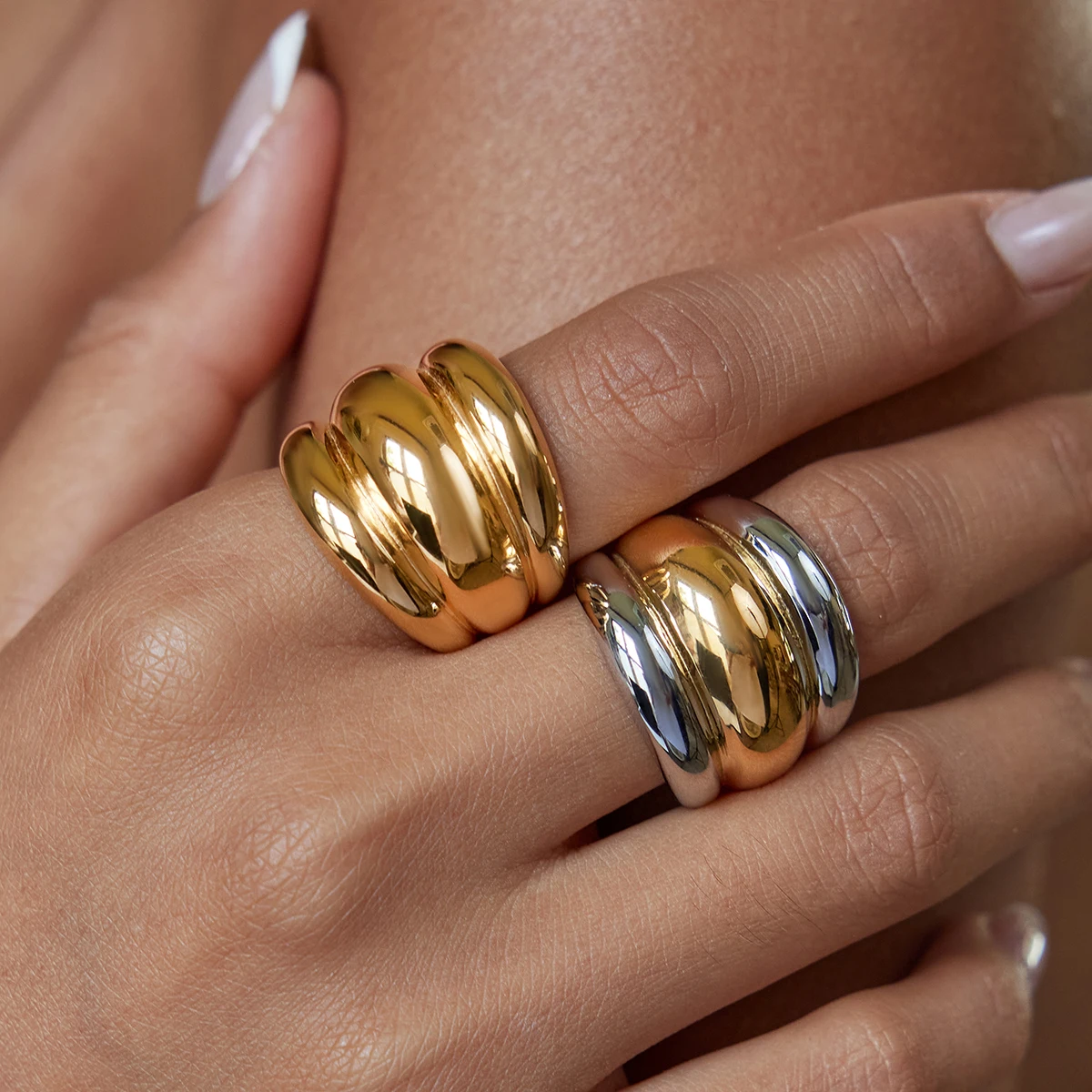 Gold Stainless Steel Chunky Ring for Women 5 Gold Stainless Steel Chunky Ring for Women - Image 5