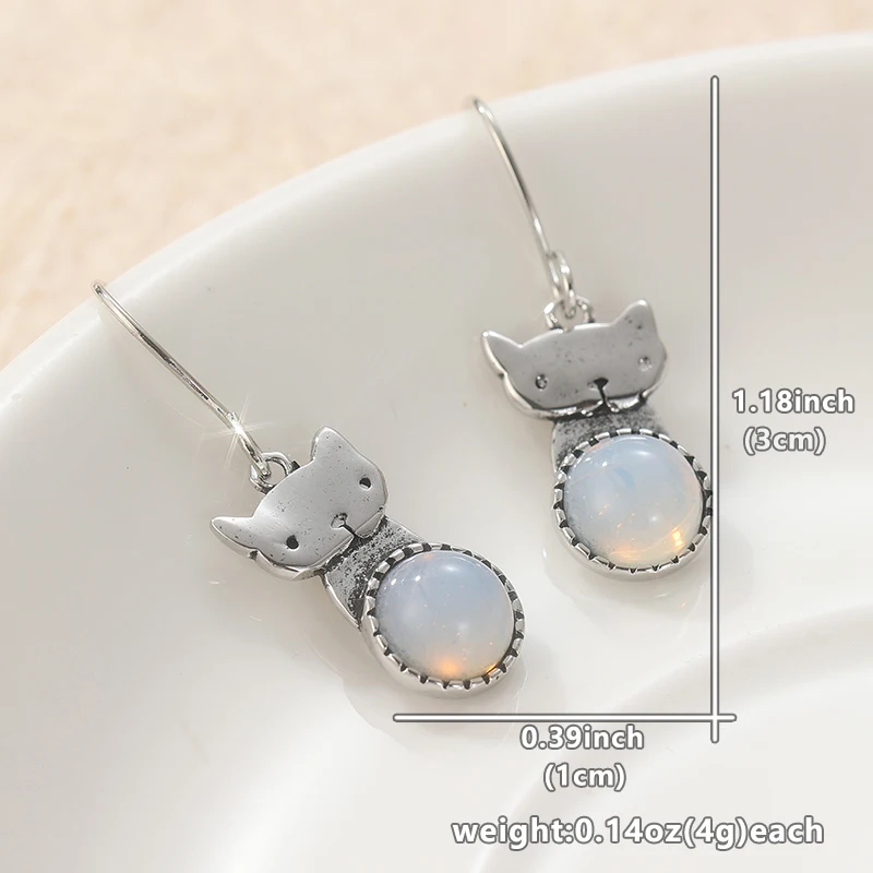 Silver Cat Moonstone Earrings for Women 2 Silver Cat Moonstone Earrings for Women - Image 2