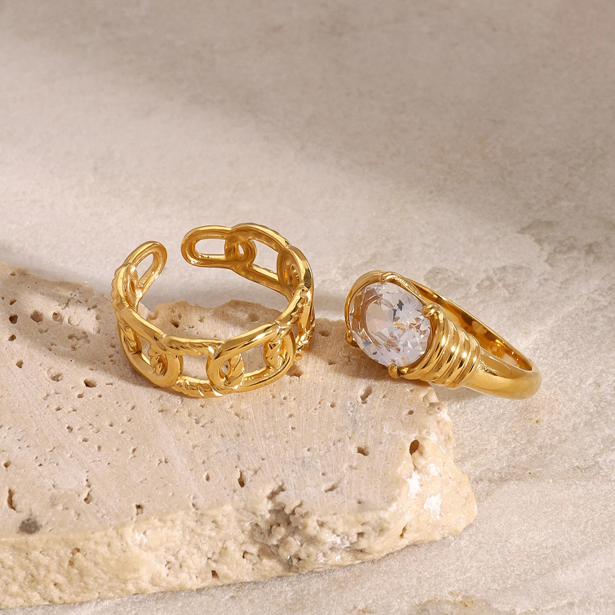 Gold Stainless Steel Stacked Rings Set 6 Gold Stainless Steel Stacked Rings Set - Image 6