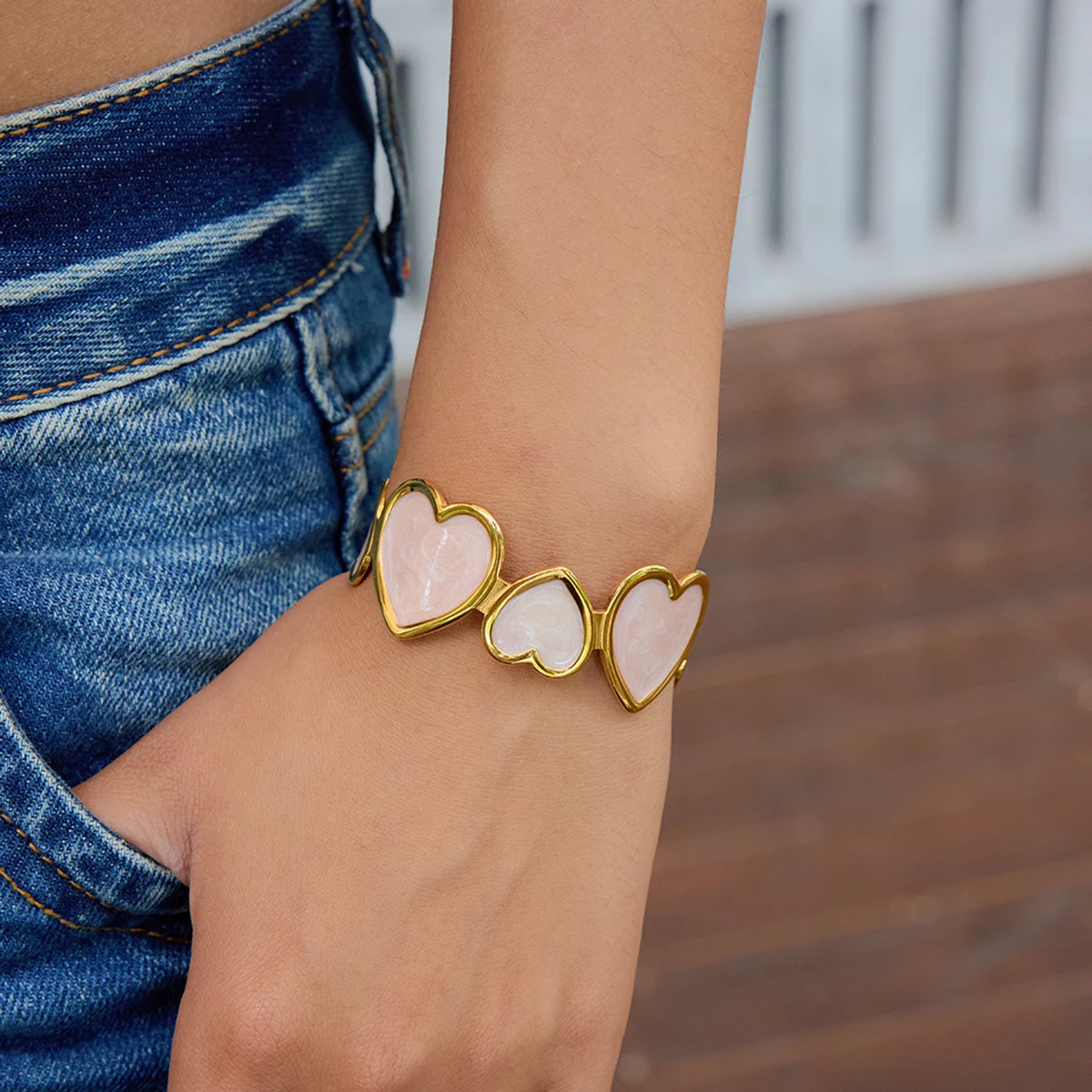 Elegant Stainless Steel Pink Heart Bracelet 2 Elegant Stainless Steel Pink Heart Bracelet - Image 2