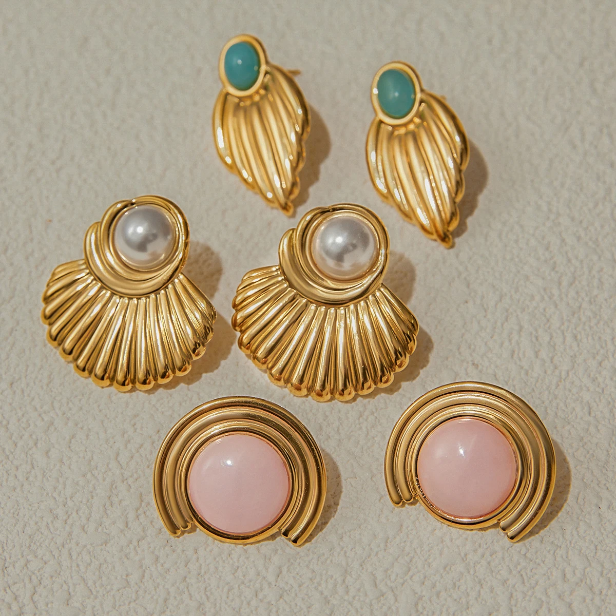 Elegant Gold-Tone Stainless Steel Earrings Collection 2 Elegant Gold-Tone Stainless Steel Earrings Collection - Image 2