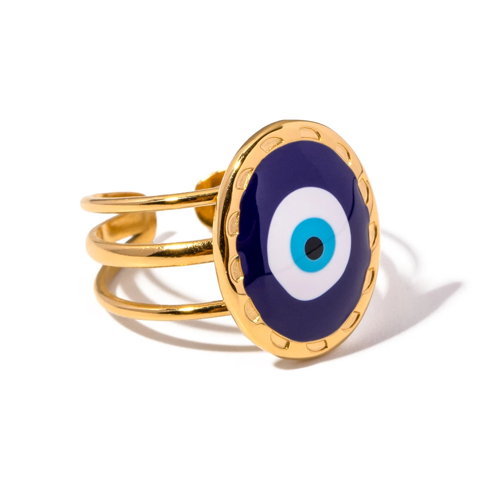 Stainless Steel Evil Eye Ring with Gold PVD 9 Stainless Steel Evil Eye Ring with Gold PVD - Image 9