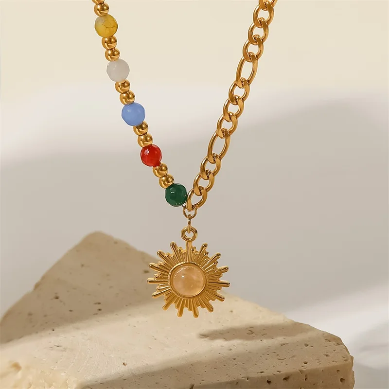 Gold-Tone Stainless Steel Sun Pendant Necklace 3 Gold-Tone Stainless Steel Sun Pendant Necklace - Image 3
