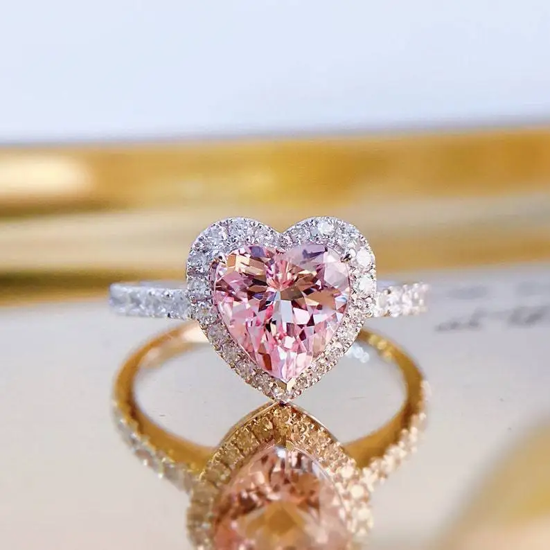 Heart-Shaped Pink Zircon Cocktail Ring for Women 3 Heart-Shaped Pink Zircon Cocktail Ring for Women - Image 3
