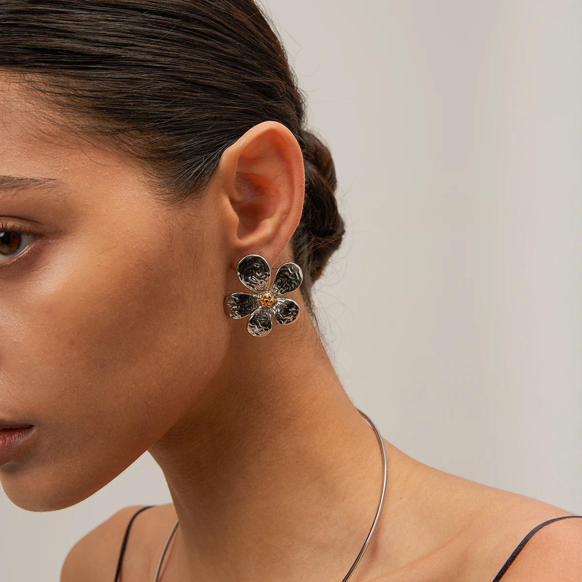 Vintage Stainless Steel Earrings Set with Gold Finish 2 Vintage Stainless Steel Earrings Set with Gold Finish - Image 2