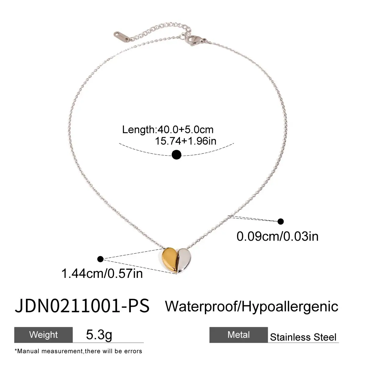 Two-tone Stainless Steel Heart Necklace JDN0211001 7 Two-tone Stainless Steel Heart Necklace JDN0211001 - Image 7