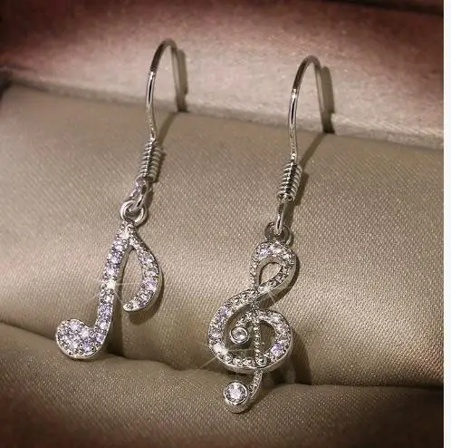Musical Note Earrings Sterling Silver Cubic Zirconia 5 Musical Note Earrings Sterling Silver Cubic Zirconia - Image 5