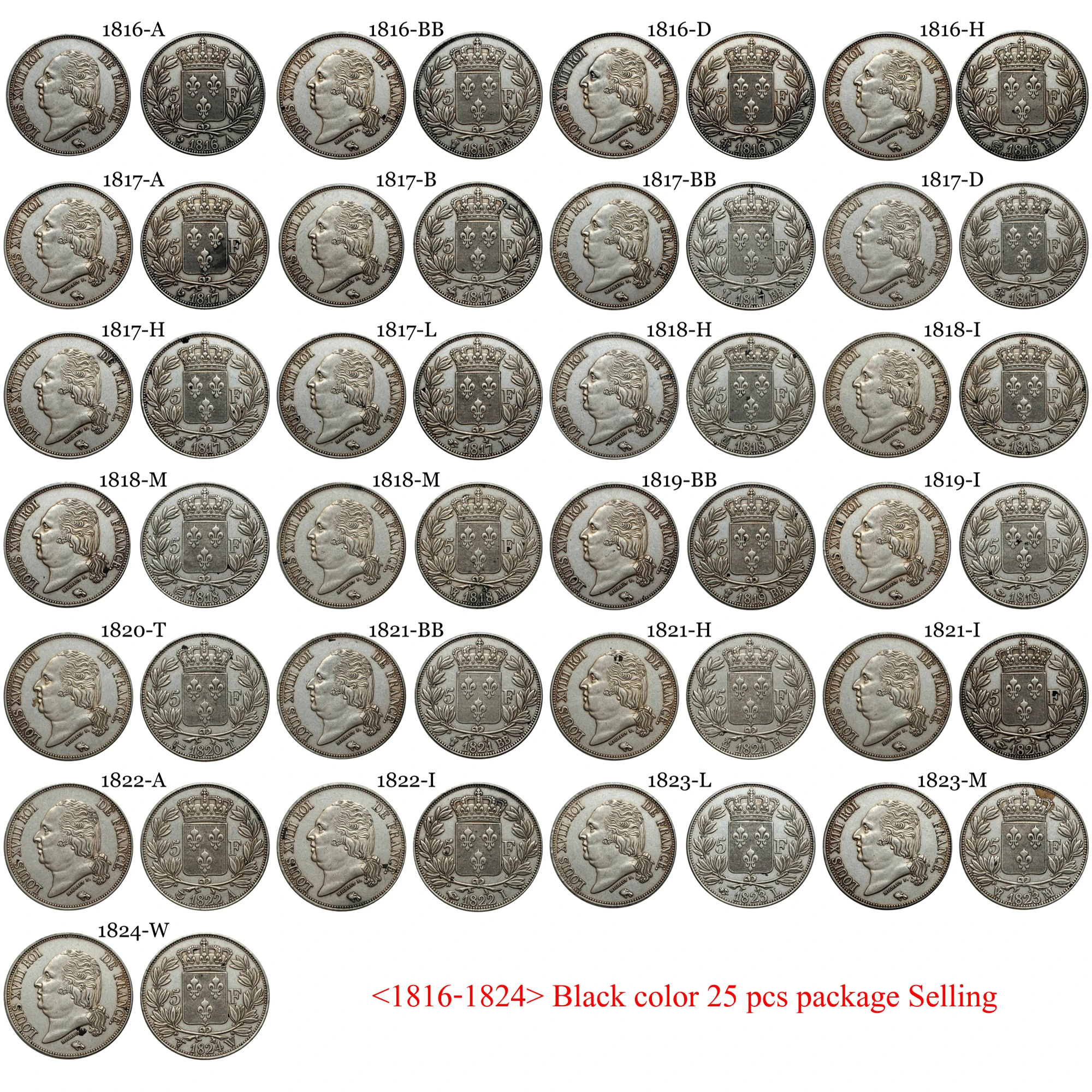 Louis XVIII Silver Replica Coins Set 3 Louis XVIII Silver Replica Coins Set - Image 3