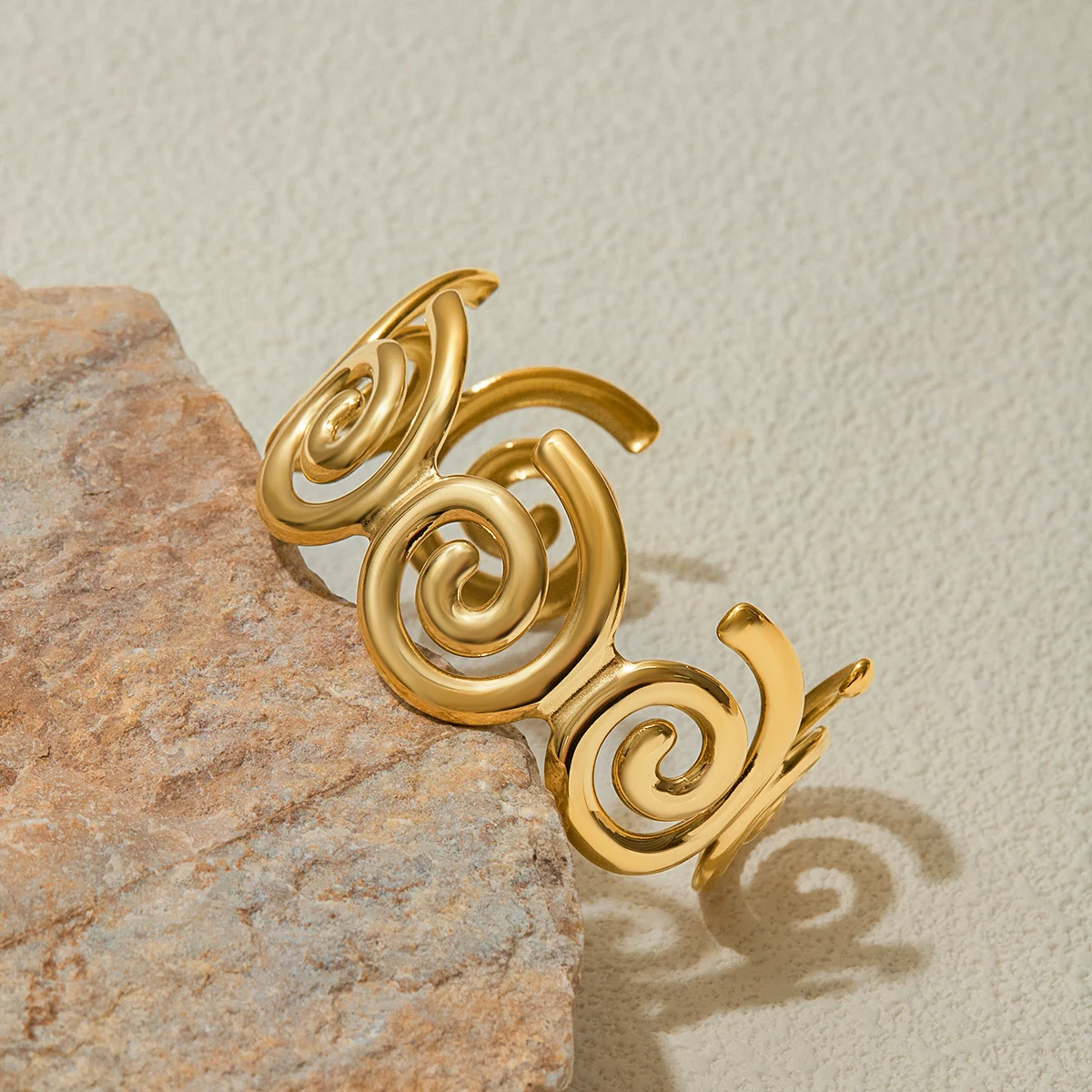 Gold Stainless Steel Spiral Cuff Bracelet 3 Gold Stainless Steel Spiral Cuff Bracelet - Image 3