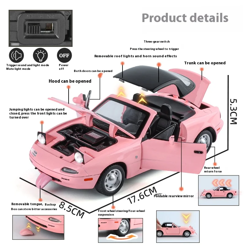 White Mazda MX-5 1:24 Diecast Model 2 White Mazda MX-5 1:24 Diecast Model - Image 2